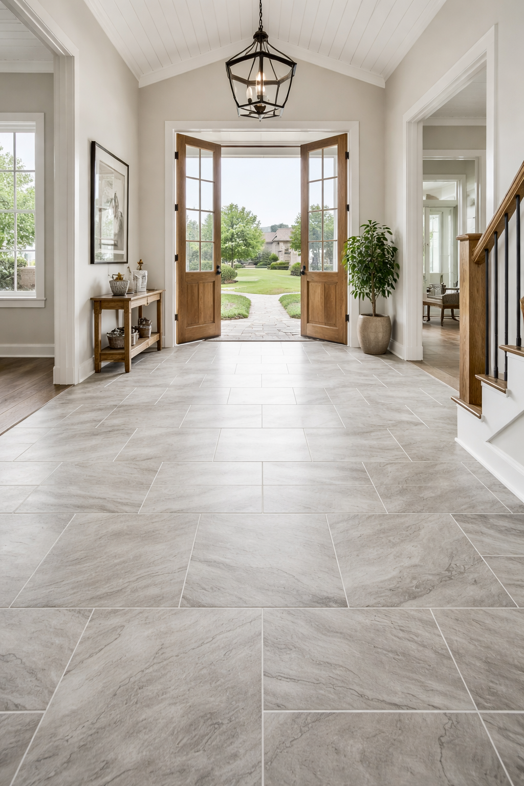 Porcelain floor tile installation
